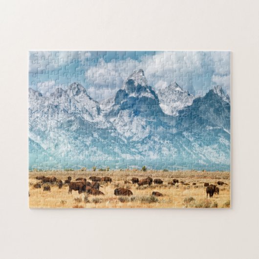 Buffalo onder het Grand Teton-gebergte Legpuzzel (Horizontaal)
