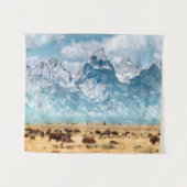 Buffalo onder het Grand Teton-gebergte Wandkleed (Voorkant (horizontaal))