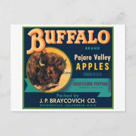 Buffalo Pajaro Valley Apples  Krat Label Briefkaart (Voorkant)