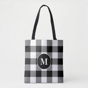 Buffalo Pattern Monogram Holiday Black en White Tote Bag