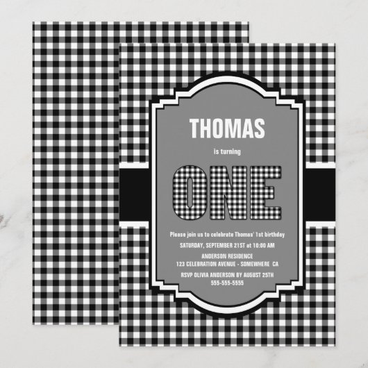 Buffalo Plaid 1e verjaardag Kaart (Voorkant / Achterkant)