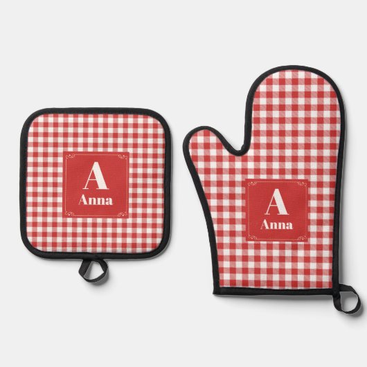 Buffalo Plaid aangepaste Monogrammed Modern Ovenwant & Pannenlap Set (Voorkant)