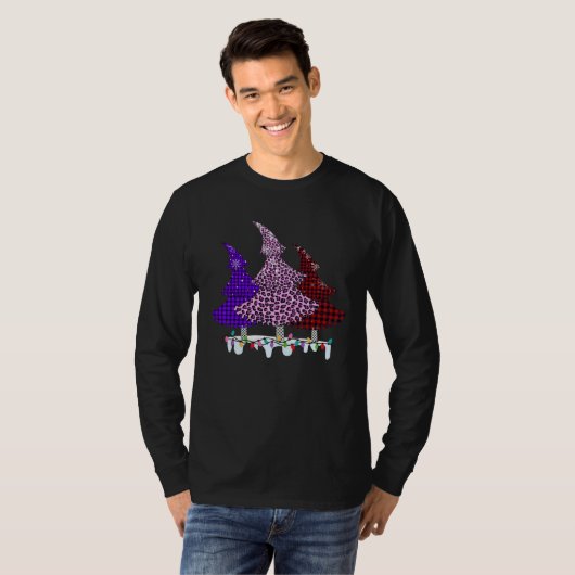 Buffalo Plaid and Leopard Christmas Tree T-shirt (Voorkant volledig)