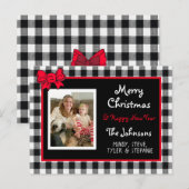 Buffalo Plaid and Red Bow Photo Christmas  Briefkaart (Voorkant / Achterkant)