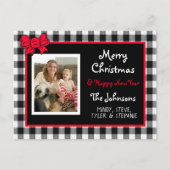 Buffalo Plaid and Red Bow Photo Christmas  Briefkaart (Voorkant)