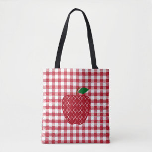 Buffalo Plaid Apple Teacher Tote Bag