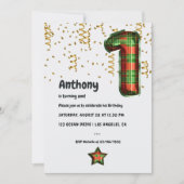 Buffalo Plaid Ballon 1e Verjaardag Uitnodiging (Voorkant)