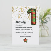 Buffalo Plaid Ballon 1e Verjaardag Uitnodiging (Staand voorkant)