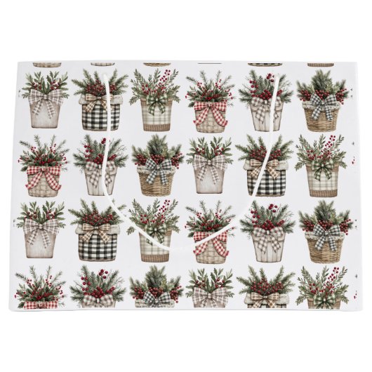 Buffalo Plaid Basket | Boerderij Kerstmis Groot Cadeauzakje (Voorkant)