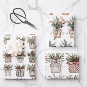 Buffalo Plaid Basket   Boerderij Kerstmis Inpakpapier Vel