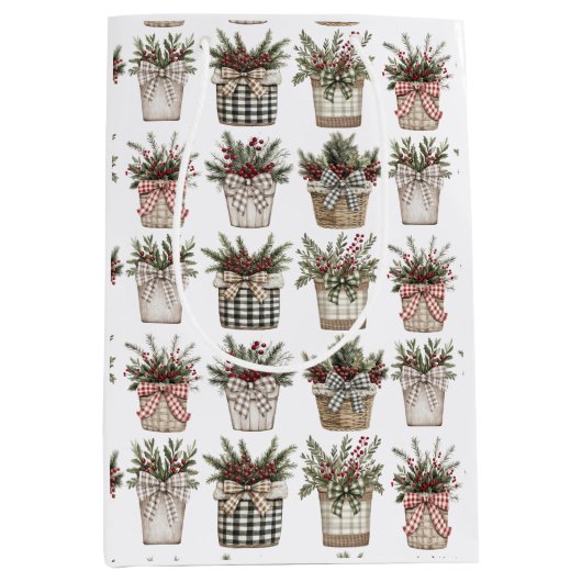 Buffalo Plaid Basket | Boerderij Kerstmis Medium Cadeauzakje (Voorkant)