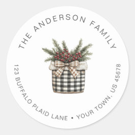 Buffalo Plaid Basket Retouradres wit Ronde Sticker