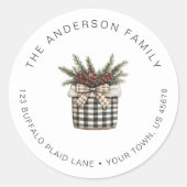 Buffalo Plaid Basket Retouradres wit Ronde Sticker (Voorkant)