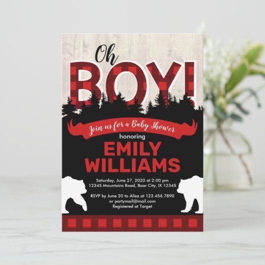Buffalo Plaid Beer Boy Baby shower Invitation Kaart (Staand voorkant)