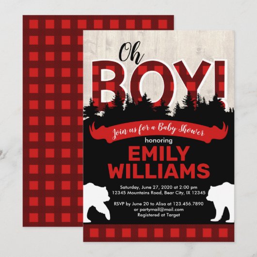 Buffalo Plaid Beer Boy Baby shower Invitation Kaart (Voorkant / Achterkant)