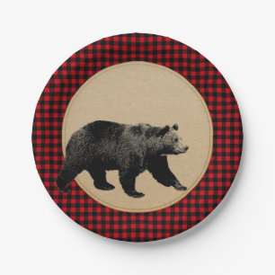 Buffalo Plaid Beer Rustieke Blokhut Papieren Bordje