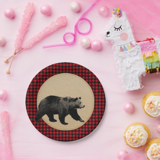 Buffalo Plaid Beer rustieke hut Papieren Bordje (Feest)