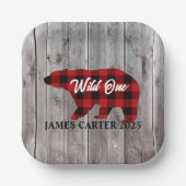Buffalo Plaid Beer Wild One Boy 1st Verjaardagsfee Papieren Bordje (Voorkant)