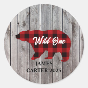 Buffalo Plaid Beer Wild One Boy 1st Verjaardagsfee Ronde Sticker