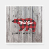Buffalo Plaid Beer Wild One Boy 1st Verjaardagsfee Servet (Voorkant)