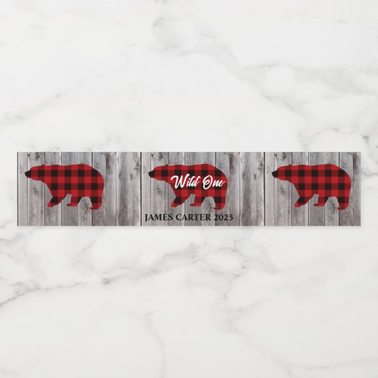 Buffalo Plaid Beer Wild One Boy 1st Verjaardagsfee Waterfles Etiket (Enkel label)