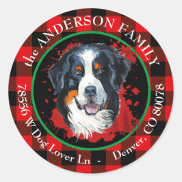 Buffalo Plaid Berner Sennenhond Retouradres Ronde Sticker