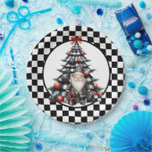 Buffalo Plaid Black and White Christmas  Papieren Bordje (Feest)