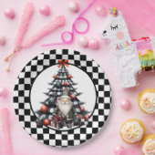 Buffalo Plaid Black and White Christmas  Papieren Bordje (Feest)