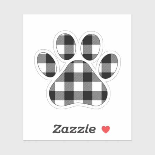 Buffalo Plaid Black and White Paw Print Sticker (Vel)