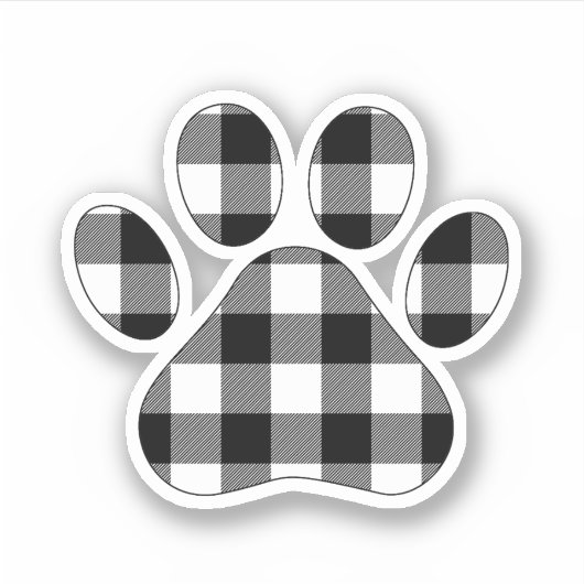 Buffalo Plaid Black and White Paw Print Sticker (Voorkant)