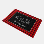 Buffalo plaid black welkomstnaam script deurmat (Schuin)