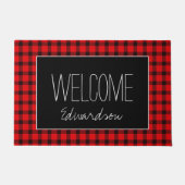 Buffalo plaid black welkomstnaam script deurmat (Voorkant)