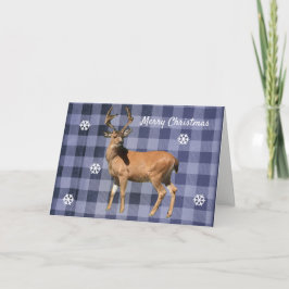 Buffalo Plaid Blauwe Boselandhert Kerstkaart Feestdagen Kaart