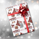Buffalo Plaid Blue Merle Aussie Dog Christmas Cadeaupapier<br><div class="desc">Het herhalingspatroon op dit schattige kerstinpakpapier is een afbeelding van een blauw merle Australian Shepherd Dog met een rode en witte kerstmuts, met een zwart en rood buffelkussen achter hem, en een coördinerend cadeaupakket met een gouden lint naast hem. Er is ook een buffalo plaid boog en de bijpassende tekst...</div>