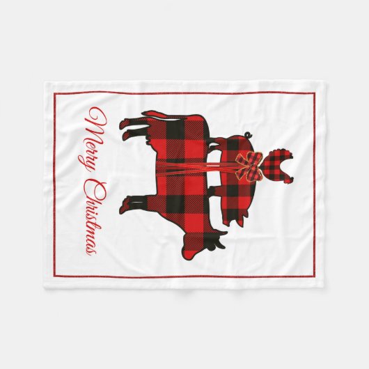 Buffalo Plaid Boerderij Animal Kerstmis Fleece Deken (Voorkant (Horizontaal))