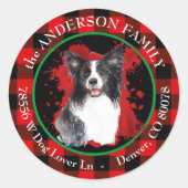 Buffalo Plaid Border Collie Hond Retouradres Ronde Sticker (Voorkant)
