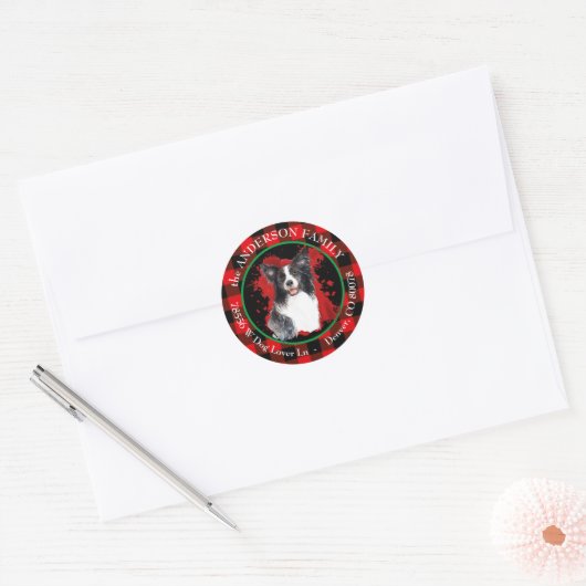 Buffalo Plaid Border Collie Hond Retouradres Ronde Sticker (Envelop)