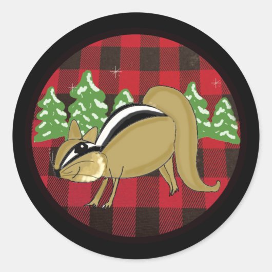 Buffalo Plaid Bos Chipmunk Ronde Sticker (Voorkant)