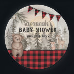 Buffalo Plaid bosdieren Baby shower Papieren Bordje<br><div class="desc">Buffalo Plaid woodland collectie Baby shower Papieren borden Buffalo plaid ontmoet bosdieren Beer,  Herten,  Vos,  Konijntje en Uil</div>