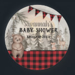 Buffalo Plaid bosdieren Baby shower Papieren Bordje<br><div class="desc">Buffalo Plaid woodland collectie Baby shower Papieren borden Buffalo plaid ontmoet bosdieren Beer,  Herten,  Vos,  Konijntje en Uil</div>