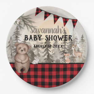 Buffalo Plaid bosdieren Baby shower Papieren Bordje