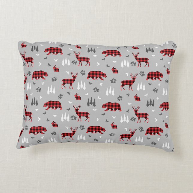 Buffalo Plaid Bosdieren Patroon Accent Kussen (Achterkant)