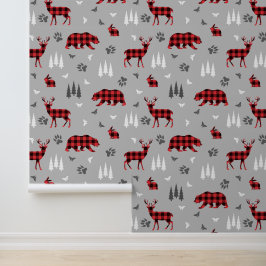 Buffalo Plaid Bosdieren Patroon Behang