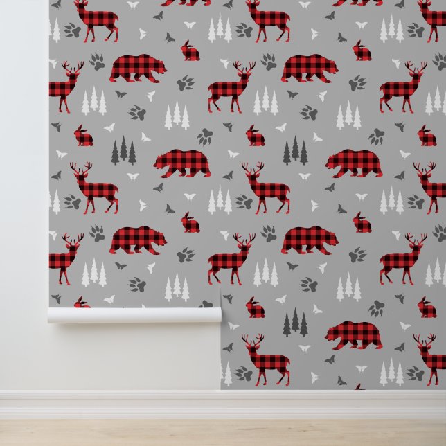 Buffalo Plaid Bosdieren Patroon Behang (Applicatie)