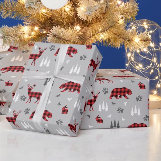 Buffalo Plaid Bosdieren Patroon Cadeaupapier (Feestdagen)