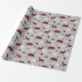Buffalo Plaid Bosdieren Patroon Cadeaupapier (Uitgerold)