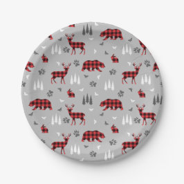 Buffalo Plaid Bosdieren Patroon Papieren Bordje