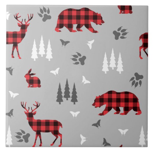 Buffalo Plaid Bosdieren Patroon Tegeltje (Voorkant)