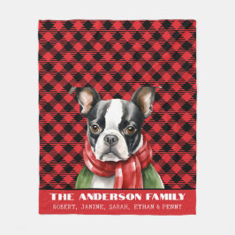 Buffalo Plaid Boston Terrier Kerstmis Fleece Deken