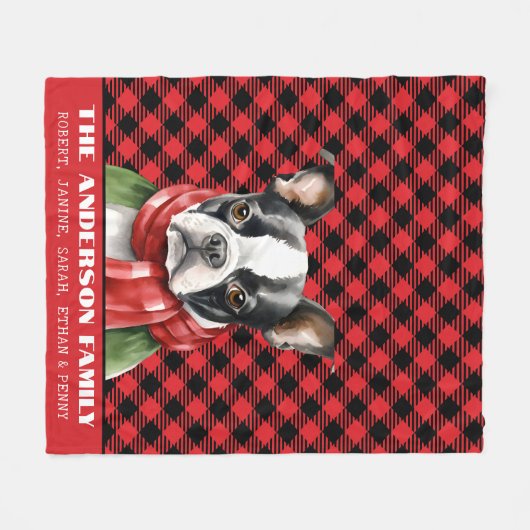Buffalo Plaid Boston Terrier Kerstmis Fleece Deken (Voorkant (Horizontaal))